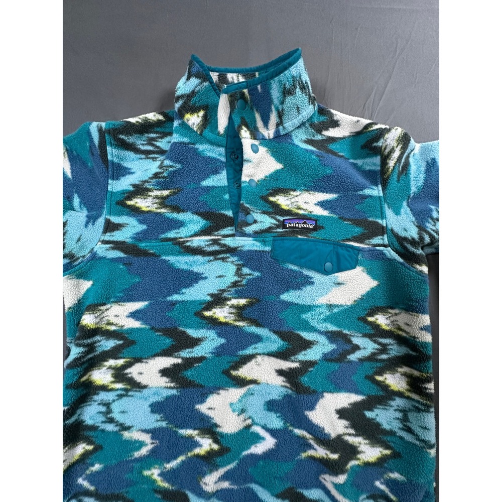VTG Patagonia Synchilla Snap-T Fleece Pullover-S Teal Blue Geometric Ikat Print - Picture 10 of 15